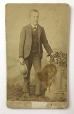 Antique CDV Photo of Well Dressed Young Man Teen Boy Holding Hat Bridgeton NJ picture