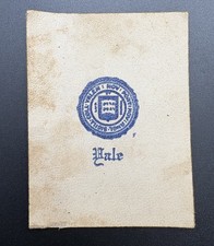 c1910 L20 Yale University College Seal Tobacco Leather Antique Blue Cream picture
