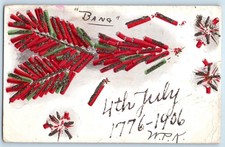1906 Fourth Of July Firecrackers Glitter Embossed New York NY Antique Postcard picture