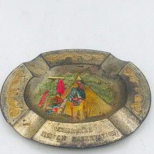 Vintage Cherokee Indian Reservation Painted Metal Souvenir Ashtray, Mid Century picture