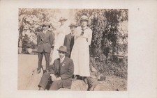 Men Women Group Fashion Hats Suits Outdoor Portrait RPPC Photo Postcard 28A picture