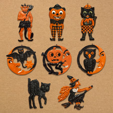 Embossed Paper Cardboard Die Cut Vintage German Inspired Halloween Ornaments picture