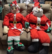 Vintage Lillian Vernon Life Size Santa & Mrs Claus Plush Porch Sitter Dolls 60