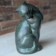 Vintage Art Deco Metal Cat Patinated Brass or Bronze 10