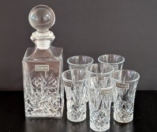 Godinger Dublin Collection Crystal Glass 7 Pc Spirits Set Decanter 6 Shot Glass picture