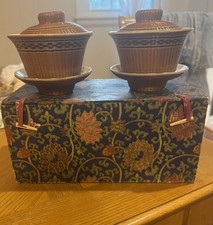 Handmade Porcelain and Bamboo Woven Gaiwan Tea Set In Decorative Box picture