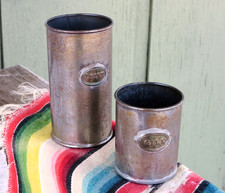 Antique Vintage 2 Brown & Polsons Tin Measuring Cups Half Pint & Gill Corn Flour picture