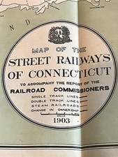 1/1 Map Of The Street Railroads Of Connecticut 1903 Antique Color Big 24” X 36” picture