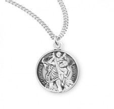 Genuine 925 Sterling Silver Saint Christopher Pendant Medal Necklace Made in USA picture