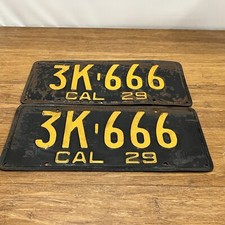 VTG 1929 California Matched Car License Plate Set Chinese Good Luck Angel Rare picture