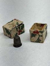 Antique Sterling Silver Thimble Size 2 Engraved Border Rim W/ Original Box picture