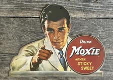 Drink MOXIE Soda “Never Sticky Sweet” Advertising Cut-Out Sign, 9.5” x 12.5” picture