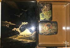 3 Vintage Japan Lacquer Boxes 1 Trinket Two SNUFF(?) SEE PHOTOS  picture