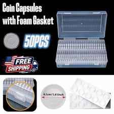 50 PCS 40.6mm Silver Gold Coin Cases Capsules Holder Clear Plastic Round Storage picture