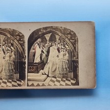 Victorian Fashion Stereoview C1855 Real Photo Wedding Church Lace Dress Tinted picture