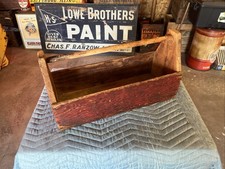 Vintage Red Toolbox Wooden Tool Tote Carrier Advertising Box Primitive Farmhouse picture