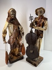 Mexican Folk Art Tall 12.5” Vtg Village People Paper Mache Figures Dolls Lot 2 picture