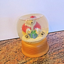 Vintage Eddie Bauer Home Christmas Snow Globe Polar Bear Santa 1998 Wood Base picture