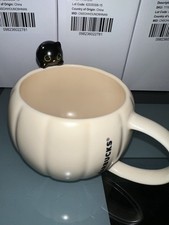 Starbucks Halloween Ceramic Autumn Pumpkin Black Peep Cat Mug / NEW picture