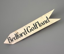 Vintage Folk Art Painted New Hampshire Wooden Directional Sign Bedford Golfland  picture