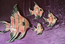 Vintage 4 Piece Fish Wall Pocket Pink Tropic Treasures by Ceramicraft picture