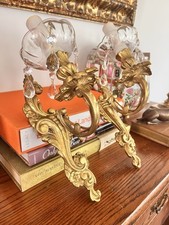 Pair Vintage Gilt Brass Electrified French Rococo Wall Sconce Candle Holders picture