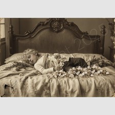 Young Boy Curly Hair Photo Post Mortem Flowers Victorian 4 by 6 Photograph picture