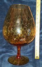 Vintage Empoli Amber Glass Brandy Snifter Vase Diamond Optic Italian 13 Inch picture
