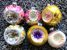 6 Vintage Mercury Glass Christmas Ornaments Triple Indent West Germany & USA picture