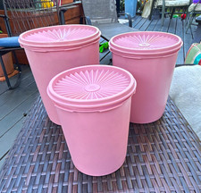 Vintage Tupperware Pink Round Canister Set 3-Piece w/ Screw Lids 6.75 qt picture