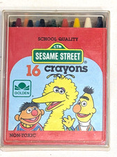 Vintage 1985 Sesame Street 16 Crayons unused in original box & Plastic box NOS picture