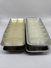 4 Vintage Aluminum Ice Cube Trays Set with Removable Plastic Inserts Retro MCM picture
