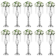 Nuptio 10 Pcs Silver Wedding Flower Stand Vases 21.7in/55cm picture