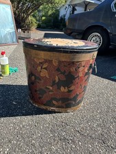 Vintage Hand Painted Chinoiserie Wood Bucket With Lid and Metal Handles picture