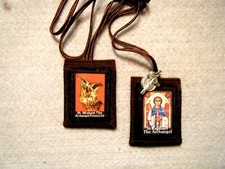 St. Raphael The Archangel and St. Michael the Archangel Brown Scapular 100%Wool picture