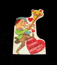 VTG 1960's Boy Horn Trumpet School Valentine Card Jazz Used 7.75