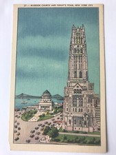 Postcard NY New York City Riverside Church & Grant's Tomb c1930’s Hudson River picture