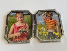 Brighton Tapestry Double Picture Frame G10650 Silver Plated Crystal NIB picture