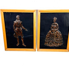 Embossed Copper Colonial Couple Wall Art Pictures Vintage Pair picture