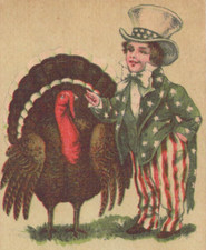 Patriotic Little Man Stars & Stripes Hat Jacket Turkey Green Vintage Postcard A3 picture