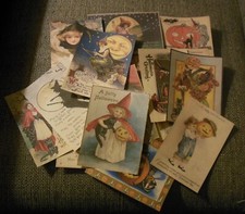 Set of 16 LARGE Primitive/Vintage Halloween vintage images Set #1 Junk journal picture
