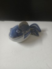 Hand Painted Vintage Blue And White Fish Trinket Box picture