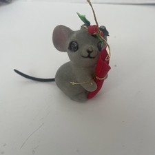 Vintage Josef Originals Flocked Baby Mouse Big Eyes Merry X'mas Christmas Figure picture