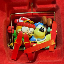 Enesco Garfield Christmas Ornaments:“Cuts The Ice 1981” & “Ski Lift 1978”w/ Odie picture