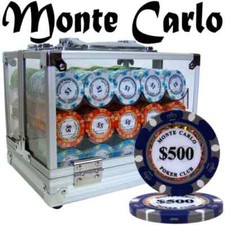 600 Monte Carlo Poker Chip Set 14g Clay Composite with Acrylic Case picture