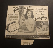 1945 Actress Loretta Young Lux Soap Beauty Newspaper Print Ad 2D23 picture