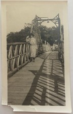 Antique 1910s - 1920s Woman On Wooden Bridge Photo - Original Snapshot Fashion picture