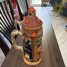 Vtg 70’s 9” Werner Corzelius W Germany Ceramic Hand Painted Stein Castle Lid 2.5 picture