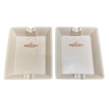 Vintage Le Meridien Hotel Ashtrays Set of 2 Cream Ceramic Rectangular Logo L68 picture