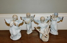 LOT 4 White Gold Porcelain Angels Harp Flute Mandolin Cello Crown Mark RARE picture